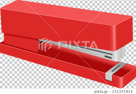 A vibrant red stapler, perfect for office or school use. A necessary item for paperwork. 131331914