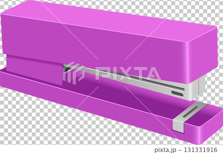 A vibrant, pink stapler sits ready to bind documents, showcasing a tool for paper management. 131331916