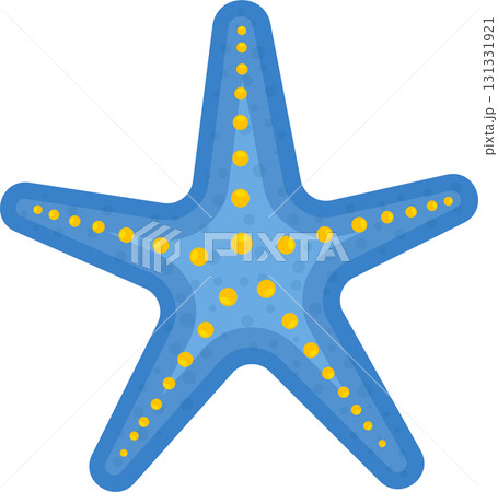Stylized blue starfish with yellow circles, ocean life illustration on black background. Stylized blue starfish with yellow circles, ocean life illustration on black background. 131331921