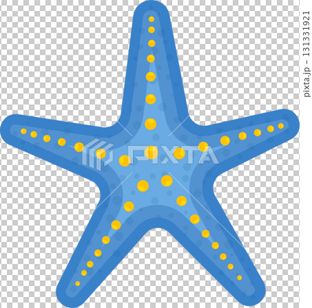 Stylized blue starfish with yellow circles, ocean life illustration on black background. Stylized blue starfish with yellow circles, ocean life illustration on black background. 131331921