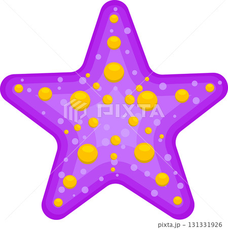 Cartoon depiction of a purple and yellow starfish with radial symmetry against a black backdrop. Cartoon depiction of a purple and yellow starfish with radial symmetry against a black backdrop. 131331926