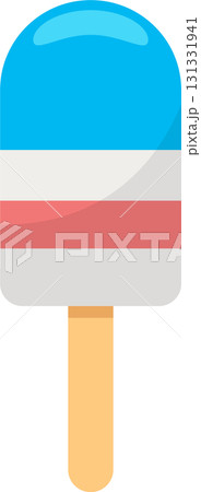 Patriotic popsicle with blue, white and red layers, stuck on a wooden stick, on black background. Patriotic popsicle with blue, white and red layers, stuck on a wooden stick, on black background. 131331941