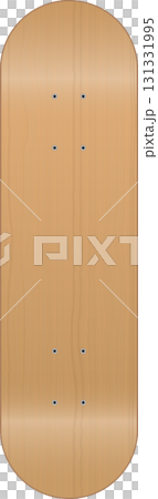 A skateboard deck made of wood with mounting holes ready for trucks and wheels.  Plain style. 131331995