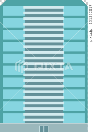 Illustration of a tall, contemporary building with a flat roof and repeating window pattern. 131332017