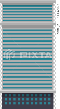 Abstract architectural design featuring layered horizontal lines and a grid of small squares. 131332023