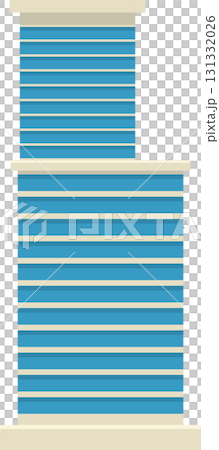 Illustration of a contemporary office building with horizontal architectural lines and flat design. 131332026