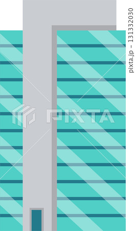 Modern architecture featuring a tall building with blue glass windows and a central gray column. Modern architecture featuring a tall building with blue glass windows and a central gray column. 131332030