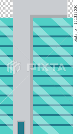 Modern architecture featuring a tall building with blue glass windows and a central gray column. Modern architecture featuring a tall building with blue glass windows and a central gray column. 131332030