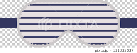 Striped eye mask for comfortable sleep, features gray fabric with navy blue stripes and elastic band. 131332037