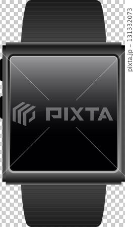 Modern smartwatch with a dark screen, showcasing a sleek design and digital interface. 131332073