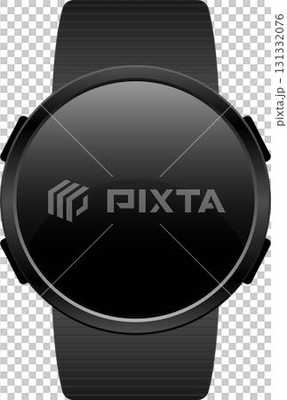 A sleek, round, black wearable device with a smooth surface and a matching band, minimalist. A sleek, round, black wearable device with a smooth surface and a matching band, minimalist. 131332076