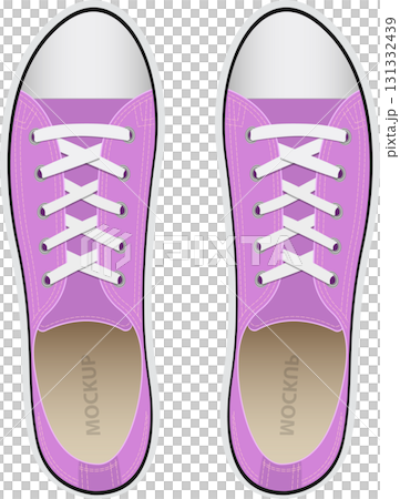 A pair of lilac low top sneakers with white laces. Casual and cute footwear for everyday use. A pair of lilac low top sneakers with white laces. Casual and cute footwear for everyday use. 131332439