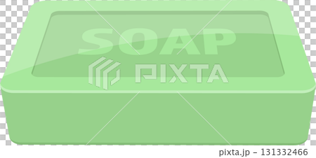 A rectangular bar of light green soap with "SOAP" imprinted across the top surface. 131332466