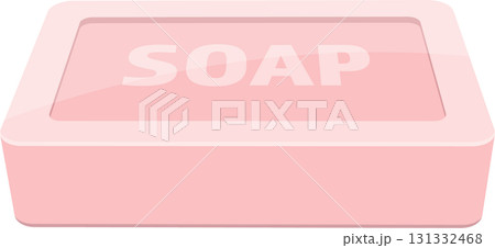 A pink soap bar with 'SOAP' written on top, cartoon style. Cleanliness and hygiene are essential. A pink soap bar with 'SOAP' written on top, cartoon style. Cleanliness and hygiene are essential. 131332468
