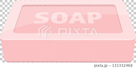 A pink soap bar with 'SOAP' written on top, cartoon style. Cleanliness and hygiene are essential. 131332468