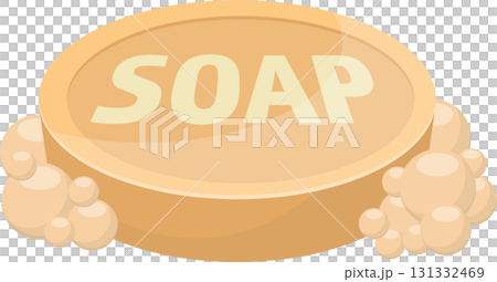 A bar of bath soap sits ready to use for personal hygiene with bubbles and lather showing. A bar of bath soap sits ready to use for personal hygiene with bubbles and lather showing. 131332469