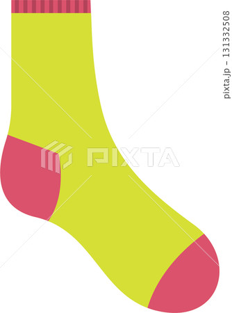 Stylized illustration of a sock with a yellow body, and pink toe, heel and ribbed cuff. Stylized illustration of a sock with a yellow body, and pink toe, heel and ribbed cuff. 131332508
