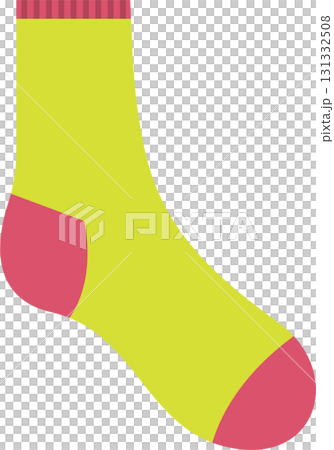 Stylized illustration of a sock with a yellow body, and pink toe, heel and ribbed cuff. Stylized illustration of a sock with a yellow body, and pink toe, heel and ribbed cuff. 131332508