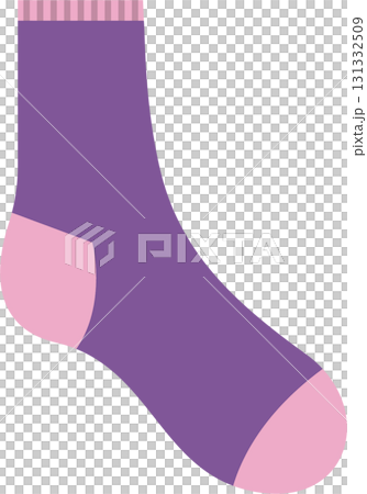A purple sock with pink toe and heel lies against a black background, awaiting a foot. A purple sock with pink toe and heel lies against a black background, awaiting a foot. 131332509