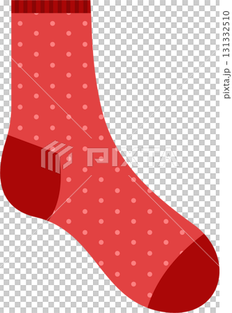 A festive red sock adorned with delicate polka dots, ideal for adding a touch of warmth and charm. 131332510