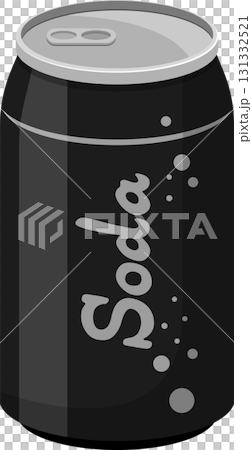 A gray can of soda with bubbles around it and a silver top against a black background. 131332521