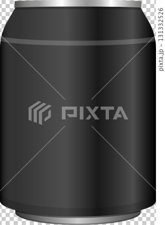 A sleek, matte black aluminum beverage can, with silver accents and a smooth, cylindrical shape. 131332526