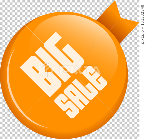 An orange promo badge advertises a large discount, a call to action on an isolated background. 131332549