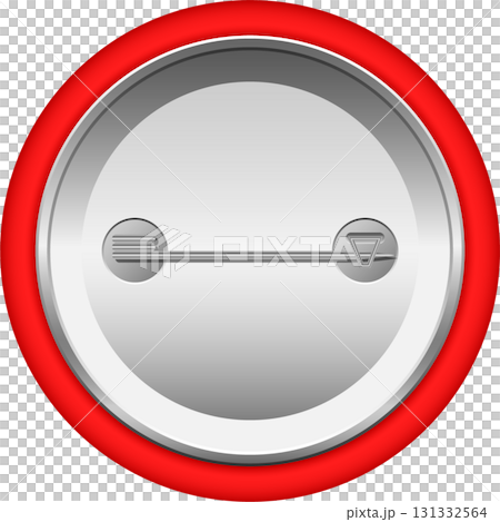 A red and silver pinback button with a clasp on a black background. Perfect for campaigns. 131332564