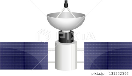 Satellite with solar panels, designed for communication and power generation in space, orbiting earth. Satellite with solar panels, designed for communication and power generation in space, orbiting earth. 131332595