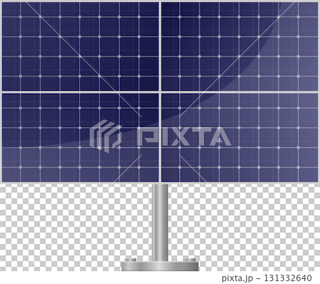 Illustration of a solar panel array on a silver pole, generating sustainable energy. 131332640