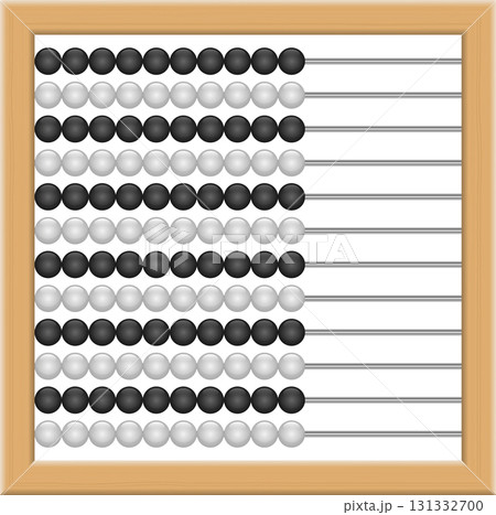 Classic abacus with alternating black and white beads set in a wooden frame for calculations. Classic abacus with alternating black and white beads set in a wooden frame for calculations. 131332700