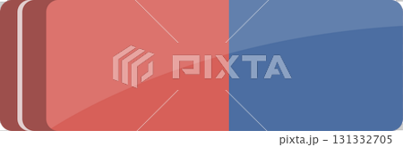 Two-toned eraser. Red section next to blue section. Rectangular shape with rounded corners. Two-toned eraser. Red section next to blue section. Rectangular shape with rounded corners. 131332705