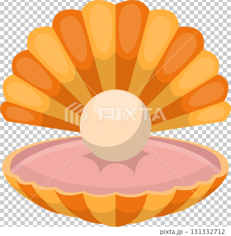 Illustrative image of a pearl nestled inside an orange and pink seashell, a treasure of the sea. 131332712