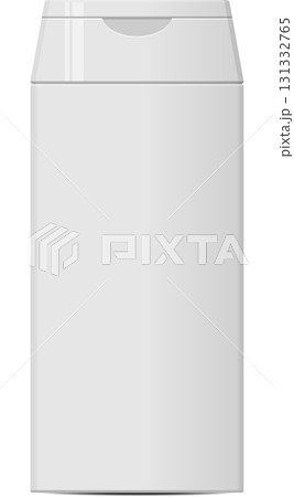 A minimalist, white bottle with a flip-top lid, isolated against a stark black background. 131332765