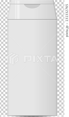 A minimalist, white bottle with a flip-top lid, isolated against a stark black background. 131332765