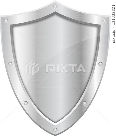 A shiny, metallic silver shield, possibly for protection or heraldry, reflecting light well. A shiny, metallic silver shield, possibly for protection or heraldry, reflecting light well. 131332821