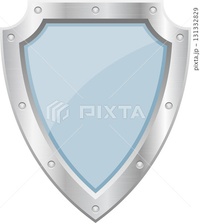 Stylized metallic shield with a blue gradient faceplate, perfect for defense or security themes. Stylized metallic shield with a blue gradient faceplate, perfect for defense or security themes. 131332829