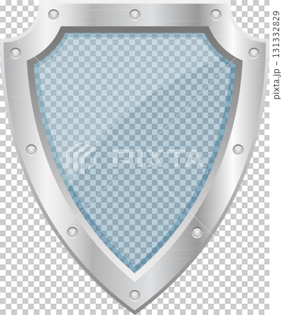 Stylized metallic shield with a blue gradient faceplate, perfect for defense or security themes. 131332829