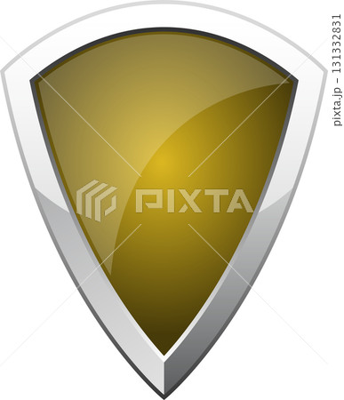 Golden shield with metallic trim, symbolizing security, defense, and trustworthiness, simple design. 131332831