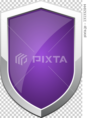 A glossy purple shield with a silver frame, suitable for use as an icon or graphical element. 131332844