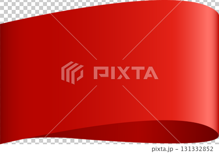 Striking red ribbon unfurling with a dynamic curve, ideal for highlighting a vibrant message. 131332852