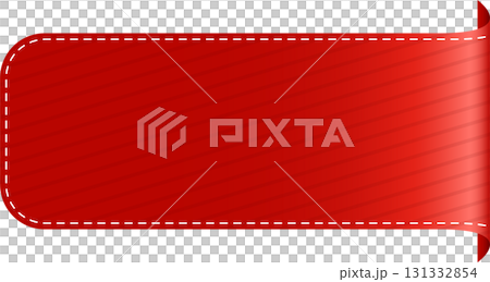 A striking red banner with a stitched edge, elegantly curled on one end, set against black. 131332854