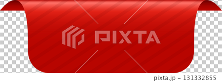 A vibrant red banner unfurls with a subtle striped texture, creating a dynamic visual element. 131332855