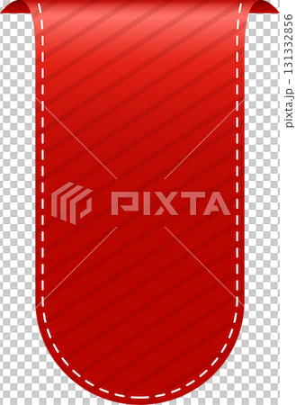 A vibrant red ribbon bookmark, perfect for marking pages with its cheerful design and neat stitching. 131332856