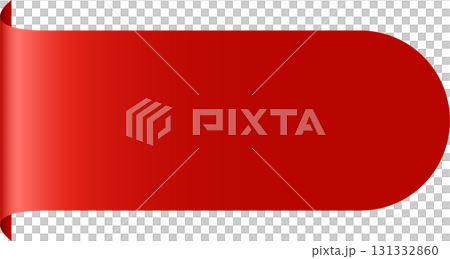 A vibrant red banner with a curled edge, isolated on a black background. Clean graphic element. 131332860