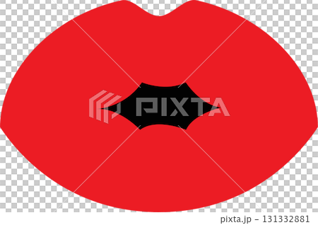 A stylized illustration of red lips with a unique geometric opening set against a black backdrop. A stylized illustration of red lips with a unique geometric opening set against a black backdrop. 131332881