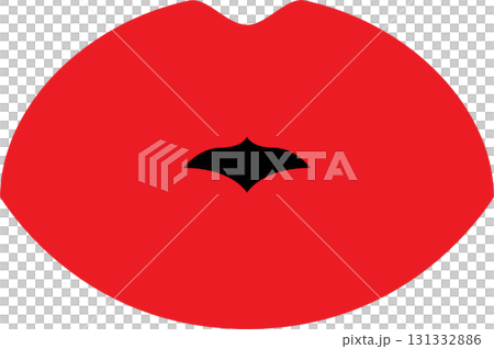 Stylized red lips illustration with a unique silhouette shape on a black background. Bold and graphic. 131332886