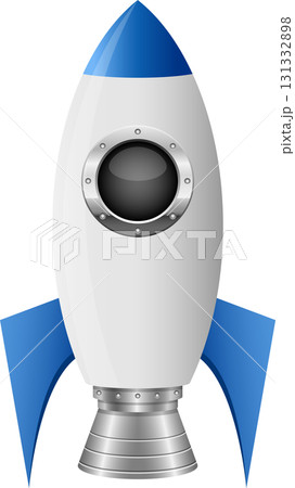 A sleek, retro-style rocket ship stands ready for launch, its blue accents adding a burst of color. A sleek, retro-style rocket ship stands ready for launch, its blue accents adding a burst of color. 131332898