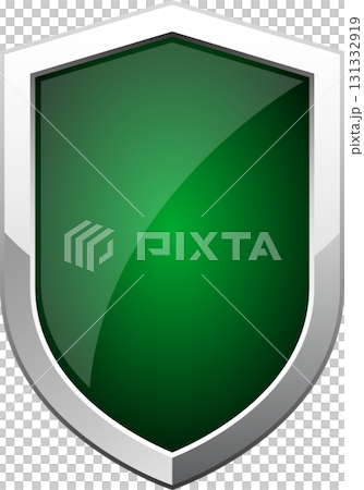 Protective Shield: A glossy, green shield with a silver metallic border, symbolizing security. Protective Shield: A glossy, green shield with a silver metallic border, symbolizing security. 131332919