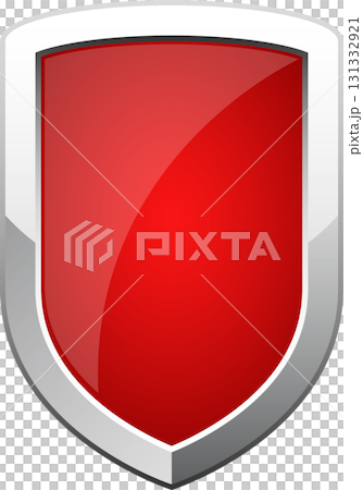 Sleek red shield with a silver border, symbolizing protection and security with a modern touch. 131332921